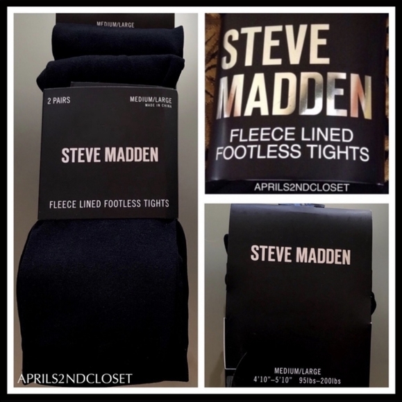 2 BLACK FLEECE LINED LEGGINGS COZY KNIT FOOTLESS TIGHTS A2C - Picture 2 of 2